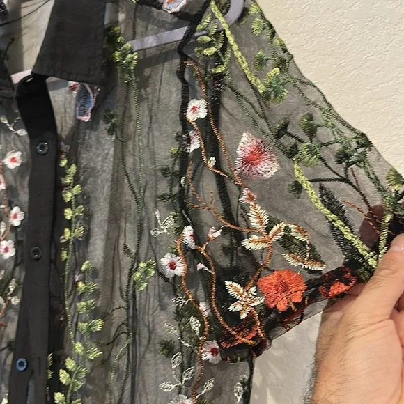 MANFINITY Black Sheer Top with Floral Embroidery - Picture 4 of 8